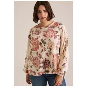 Torrid Festi Cream Rose Floral Textured Ribbed Drop Shoulder Top Sz.4 NWT